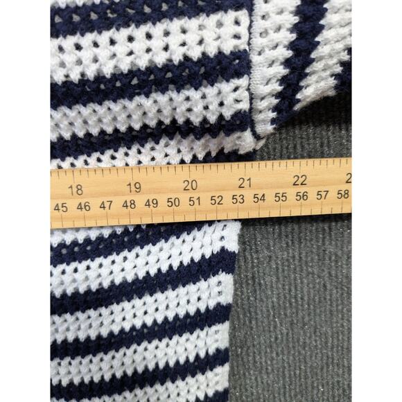 GAP Open Knit Top Womens Medium Relaxed Stripe Crochet Collared Sweater Prep - Picture 10 of 12
